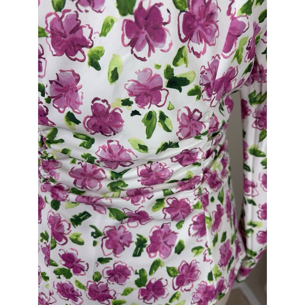 Zara Top Womens Size S White Pink Floral Silky Bloggers Fave Button Up‎ Blouse - Picture 11 of 13